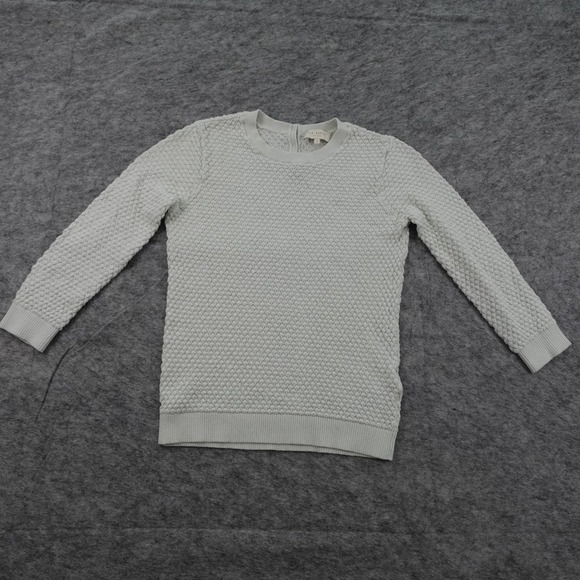 Ted Baker Tops - Ted Baker Top Womens 1 US 4 White Textured Crew Neck Long Sleeve Waffle Knit